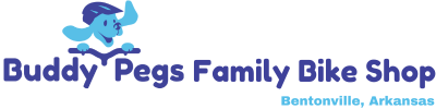 Buddy Pegs kids and family bike shop logo Bentonville Arkansas